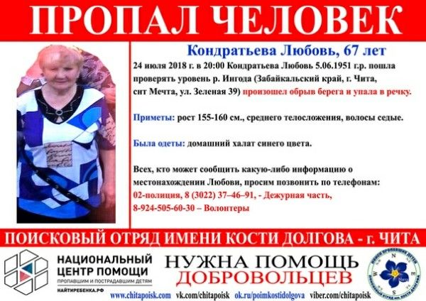 Читинка, упавшая в реку Ингоду, объявлена в розыск