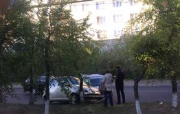 Иномарка и грузовичок врезались в дерево в центре Читы