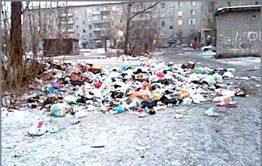 Жильцы дома на Недорезова превратили двор в помойку из-за отсутствия контейнера