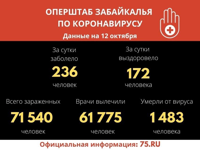 В Забайкалье выявили 236 новых случаев заражения коронавирусом за сутки
