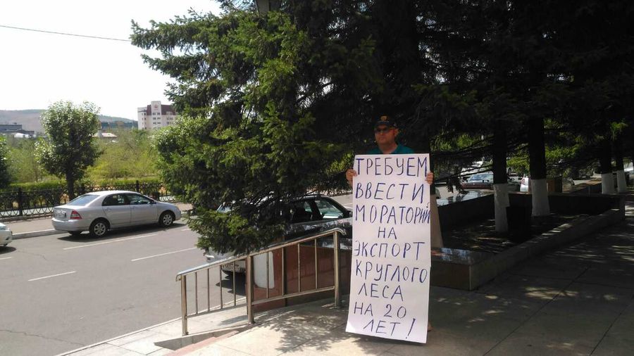 Главу Рослесхоза встречают в Чите с плакатами 