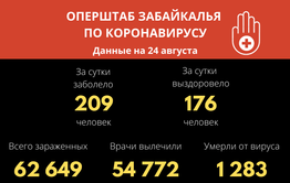 В Забайкалье выявили 209 новых случаев заражения коронавирусом за сутки