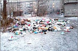 Жильцы дома на Недорезова превратили двор в помойку из-за отсутствия контейнера