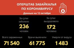 В Забайкалье выявили 236 новых случаев заражения коронавирусом за сутки