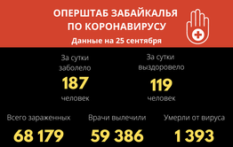 В Забайкалье выявили 187 новых случаев заражения коронавирусом за сутки