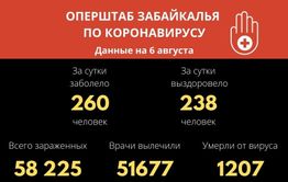 Коронавирусом за сутки заразились 260 жителей Забайкальского края