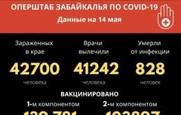 За период пандемии коронавирус подтвердили у 42,7 тысячи забайкальцев